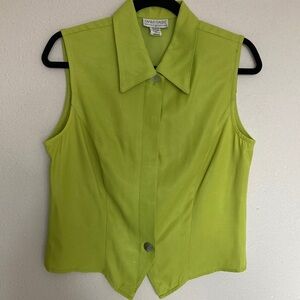 CAMILLE CLAUDEL Vest Lime Button Up Size Medium Pearl Button Lightweight Preppy